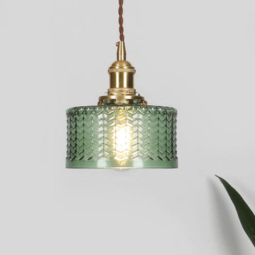 Traditional Japanese Brass Glass Round Jar 1-Light Pendant Light For Living Room