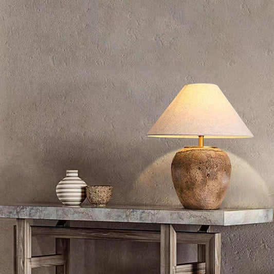Modern Shabby Chic Cone Fabric Ceramic Jar 1-Light Table Lamp For Bedroom