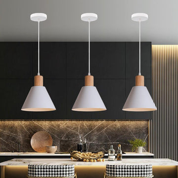 Traditional Vintage Iron Solid Wood Round Cone Top 1-Light Pendant Light for Living Room