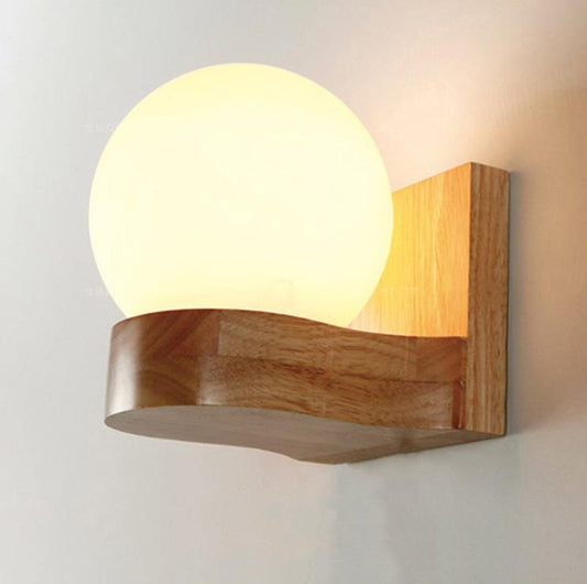 Contemporary Nordic Rubberwood Glass Ball 1/2-Light Wall Sconce Lamp For Bedroom