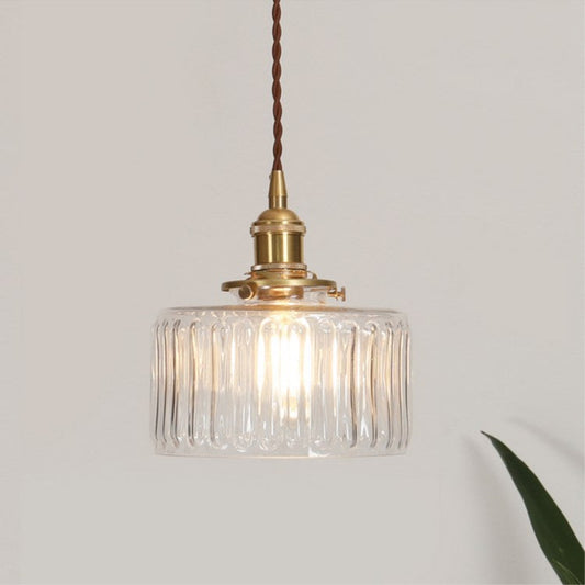 Traditional Japanese Brass Glass Round Jar 1-Light Pendant Light For Living Room
