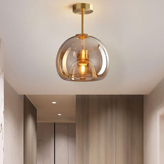 Contemporary Nordic Round Glass Iron Ball 1-Light Semi-Flush Mount Ceiling Light for Living Room