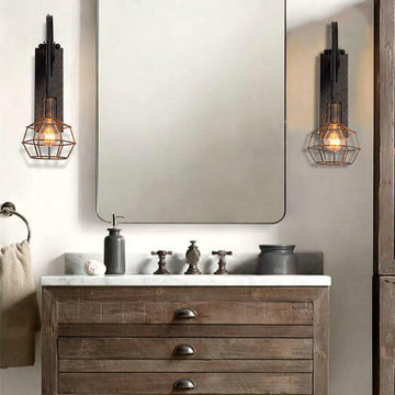Traditional Vintage Pulley Iron Wood 1-Light Wall Sconce Lamp
