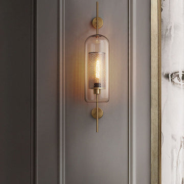 Contemporary Industrial Cylinder Glass Shade Iron Finish Frame 1-Light Wall Sconce Lamp For Bedroom