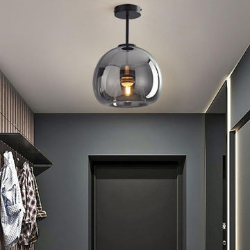 Contemporary Nordic Round Glass Iron Ball 1-Light Semi-Flush Mount Ceiling Light for Living Room