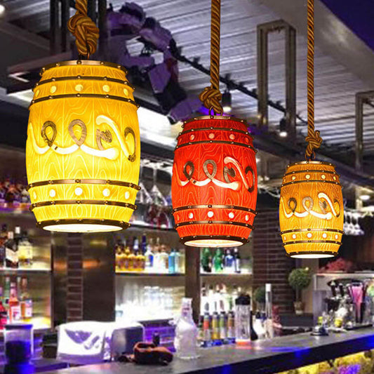 Traditional Vintage Resin Hemp Rope Wine Barrel Resin 1-Light Pendant Light For Living Room