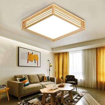 Nordic Solid Wood Square LED Japanese Tatami Flush Mount Ceiling Light