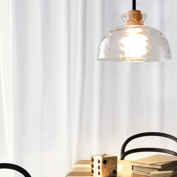 Modern Minimalist Clear Rippled Glass Iron Shaded 1-Light Pendant Light for Living Room