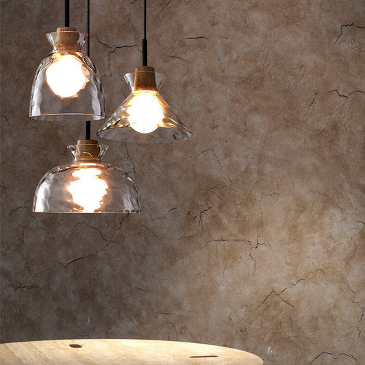 Modern Minimalist Clear Rippled Glass Iron Shaded 1-Light Pendant Light for Living Room