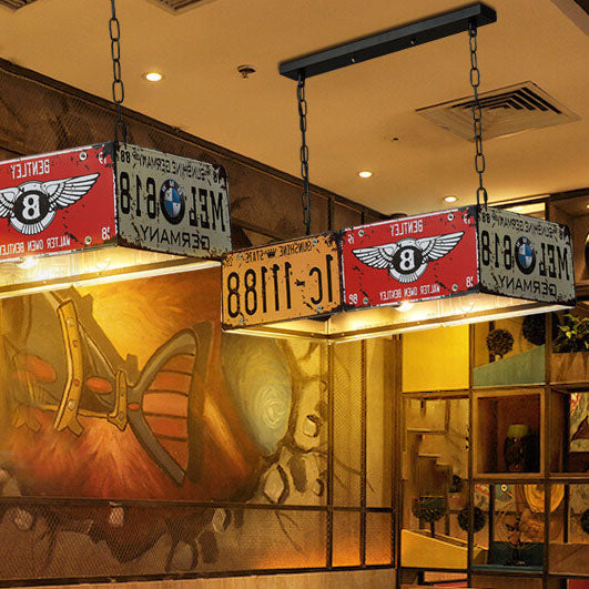 Contemporary Industrial Creative Square Rectangular License Plate Metal 3/5 Light Chandelier for Living Room