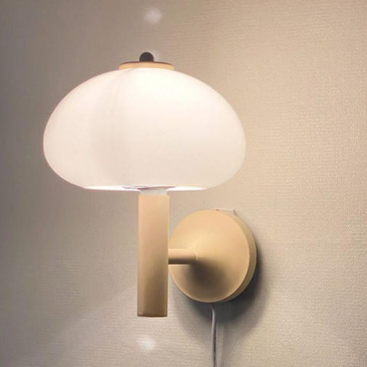 Contemporary Nordic Milk White Iron Glass Dome Mushroom 1-Light Wall Sconce Lamp For Bedroom