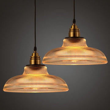 Vintage Striped Pot Lid Glass 1-Light Pendant Light
