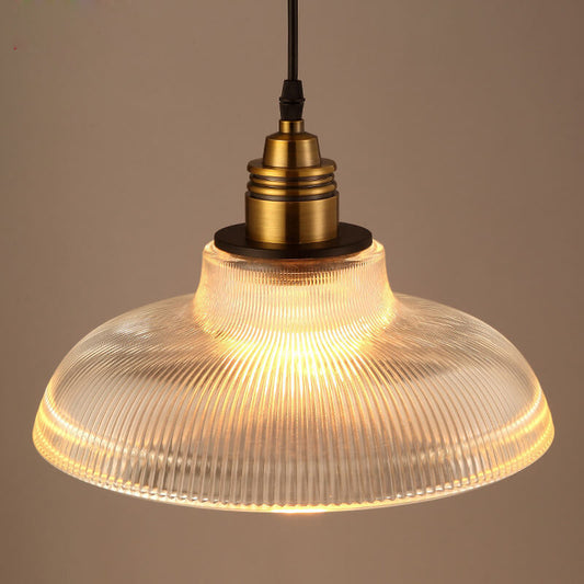 Vintage Striped Pot Lid Glass 1-Light Pendant Light