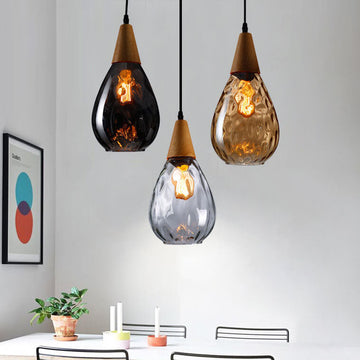 Modern Minimalist Round Water Ripple Wood Glass 1-Light Pendant Light For Bedroom