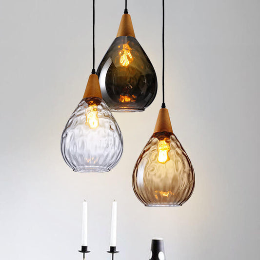 Modern Minimalist Round Water Ripple Wood Glass 1-Light Pendant Light For Bedroom