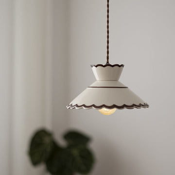 Traditional French Ceramic & Iron Cone Shaped 1-Light Pendant Light For Bedroom & Living Room