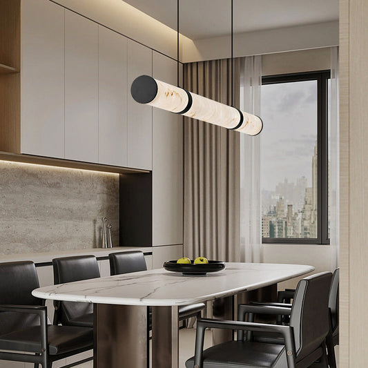 Modern Luxury Cylinder Long Textured Iron Faux Dolomite LED Pendant Light Island Light For Dining Room