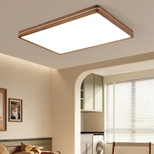 Modern Wooden Slim Walnut Color LED Flush Mount Light