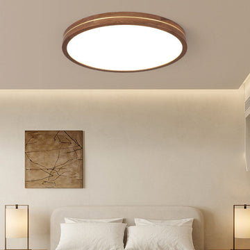 Modern Wooden Slim Walnut Color LED Flush Mount Light