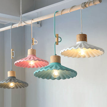 Modern Macaron Cement Scalloped Shade 1-Light Pendant Light for Living Room