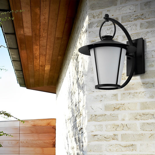 1-Light 13 In. Vintage White Opal Frosted Glass Black Outdoor Wall Light