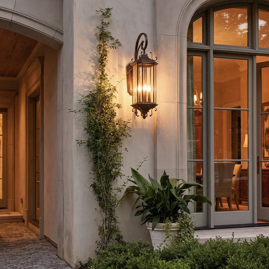 2 PCS Black Outdoor Lantern Sconce European Vintage Wall Light