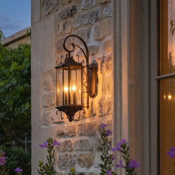 2 PCS Black Outdoor Lantern Sconce European Vintage Wall Light
