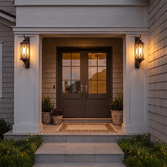 2 PCS Bronze Outdoor Sconce Vintage Glass Wall Lantern