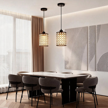 2-Pcs Crystal Pendant Light Minimalist Cylinder Decorative Light