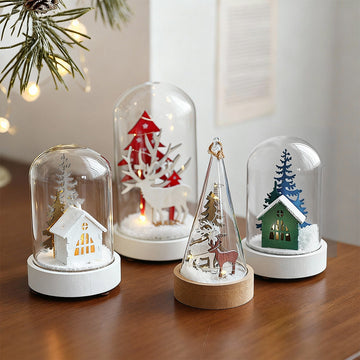 2 PCS Decorative LED Table Lamp Wooden Glass Ornament Two-Pack Light