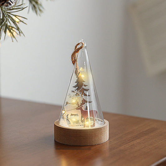 2 PCS Decorative LED Table Lamp Wooden Glass Ornament Two-Pack Light