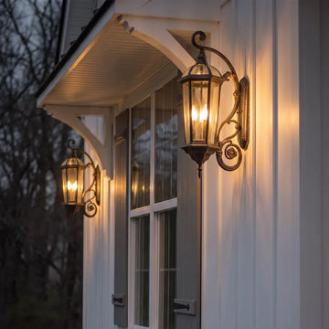 2 PCS Lantern Style Wall Sconce European Glass Outdoor Light