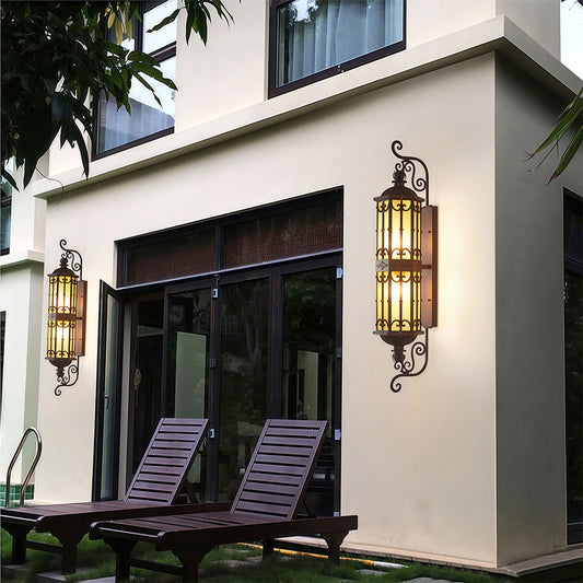 2 PCS LED Outdoor Wall Lighting European Retro Dual-Head Round Lamp