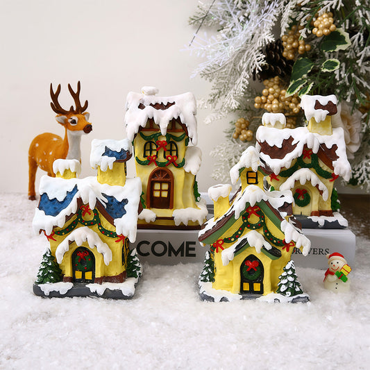 2 PCS LED Lights for Christmas Houses Resin Glowing House Two-Pack