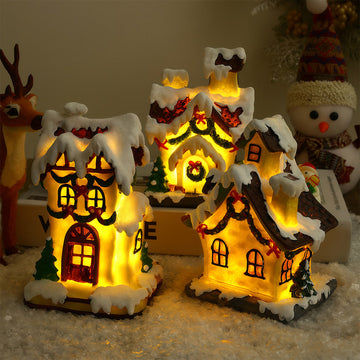 2 PCS LED Lights for Christmas Houses Resin Glowing House Two-Pack