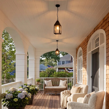 2 PCS Modern Black Outdoor Pendant Light Iron Hanging Lantern