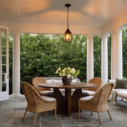 2 PCS Modern Black Outdoor Pendant Light Iron Hanging Lantern