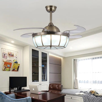 19-In Industrial Retractable Ceiling Fan with Light for Home Office